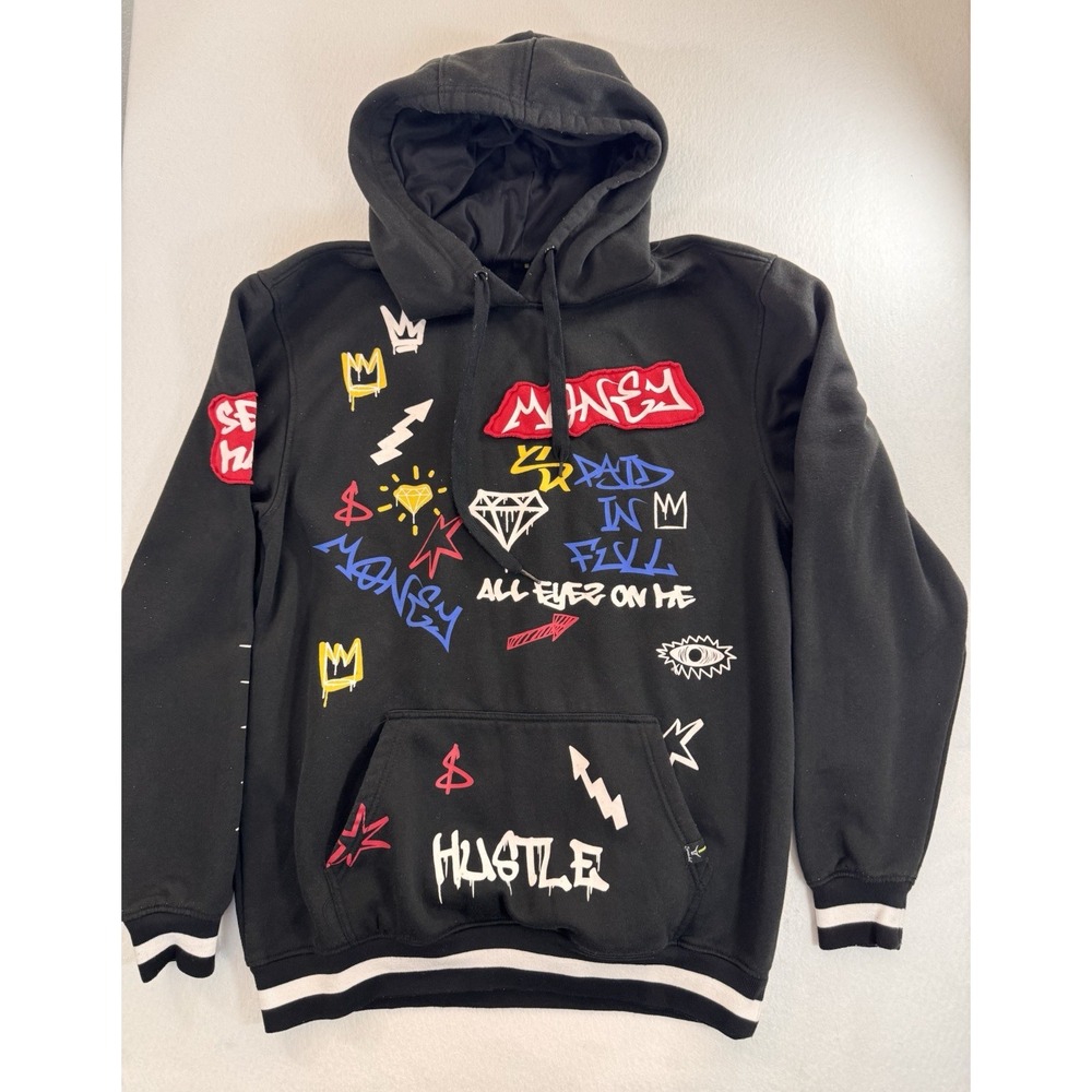 Screenshot Mens Graffiti Hoodie 2XL "All Eyez On Me" Hustle Money Y2K Hip Hop